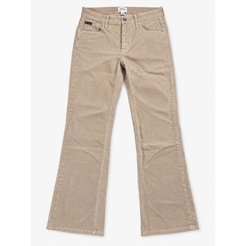 J.Crew High Rise Slim Demi Boot Corduroy Pants 29 Tan Beige Stretch BM744